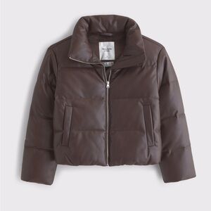 Abercrombie & Fitch Brown Faux Leather Puffer Jacket